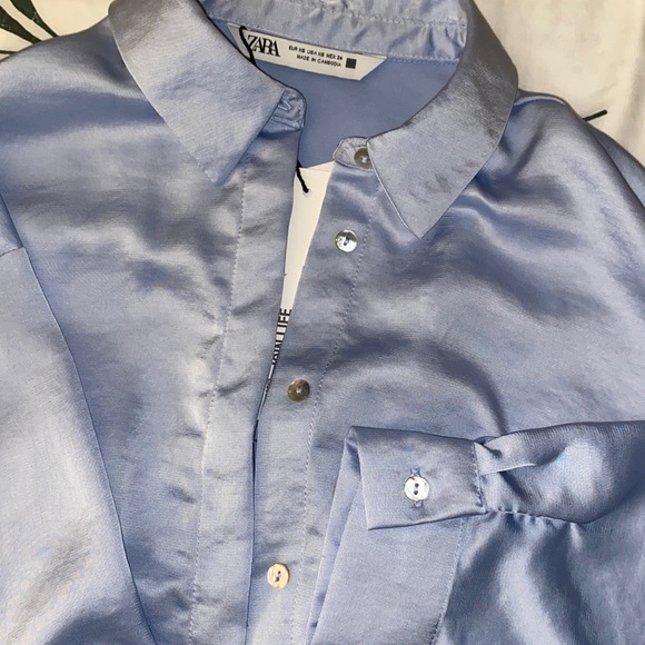 Blue Zara Satin Button Down - Picture 2 of 3
